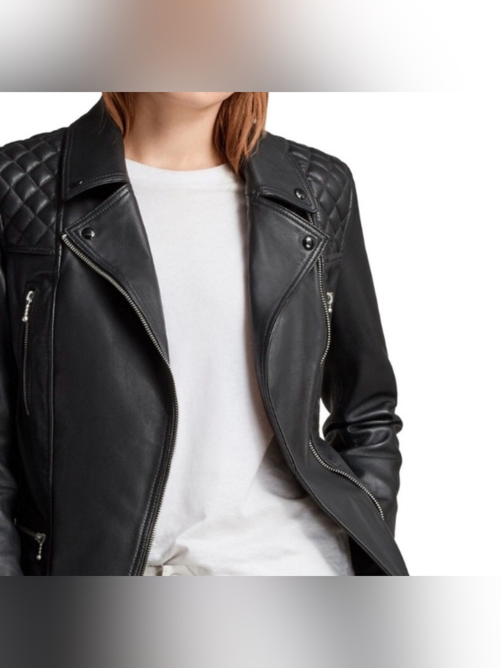 AllSaints Cargo Quilted Leather Biker Jacket US 8